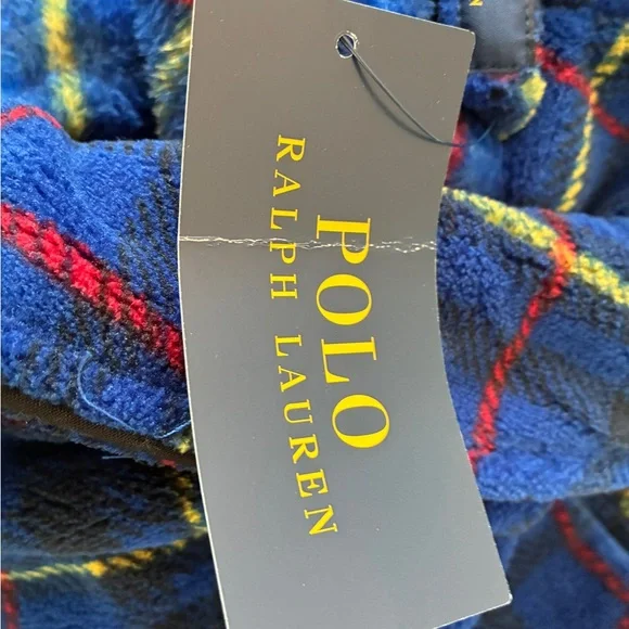 Polo RALPH LAUREN Big Red Pony Microfiber Plush Plaid Bath Robe Blue Tartan L/XL - Picture 11 of 11